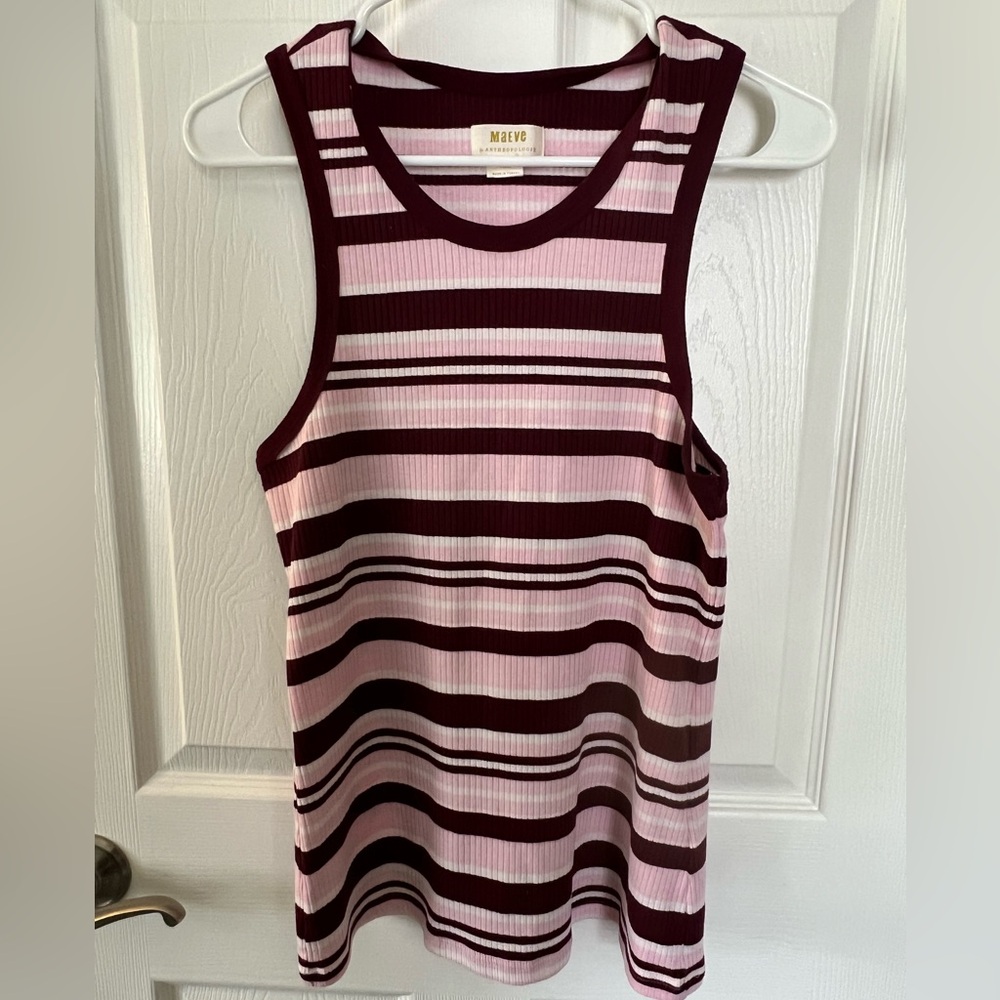 Anthropologie Maeve Pink and Burgundy Striped Top